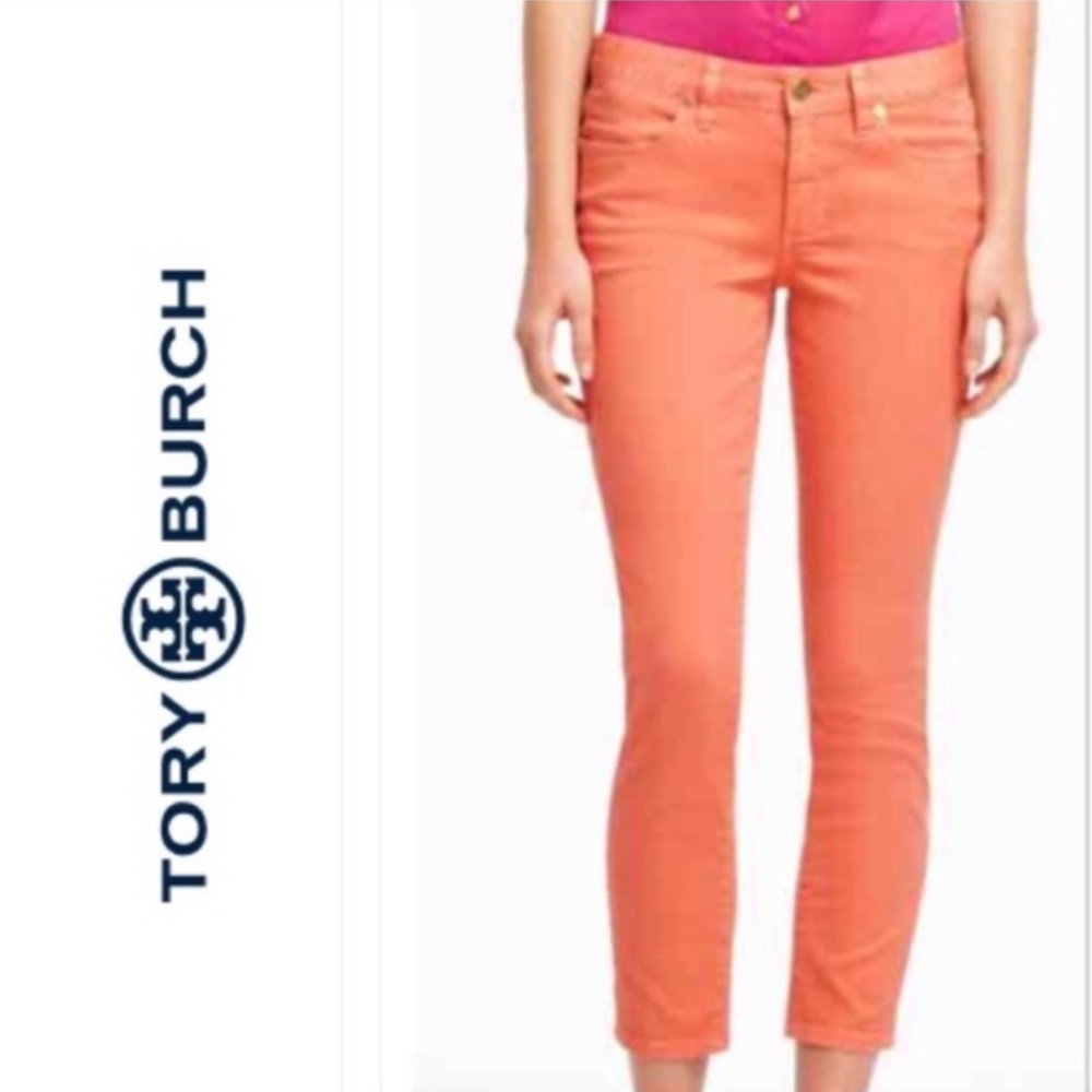 Tory Burch Alexa Cropped Skinny Jeans Coral